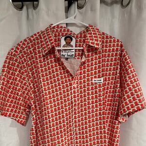 Old Smoke JK Collection Men’s XL Red Rose Floral Print Short Sleeve Polo
